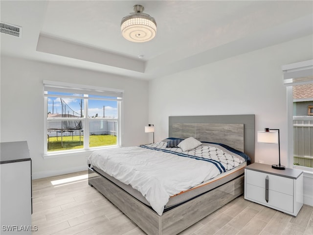 2405 Nelson Rd N, Cape Coral, FL 33993 - bedroom featuring a raised ceiling and light wood finished floors