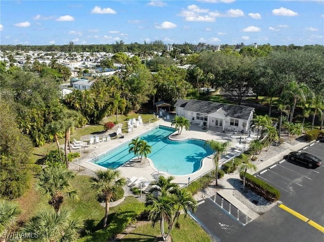 1140 Sarah Jean Cir Unit C-205, Naples, FL 34110 - community pool featuring a patio and view of wooded area