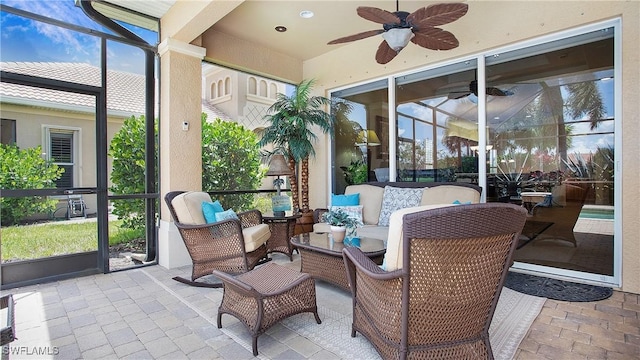 20029 Saraceno Dr, Estero, FL 33928 - sunroom / solarium with a ceiling fan and an outdoor living space