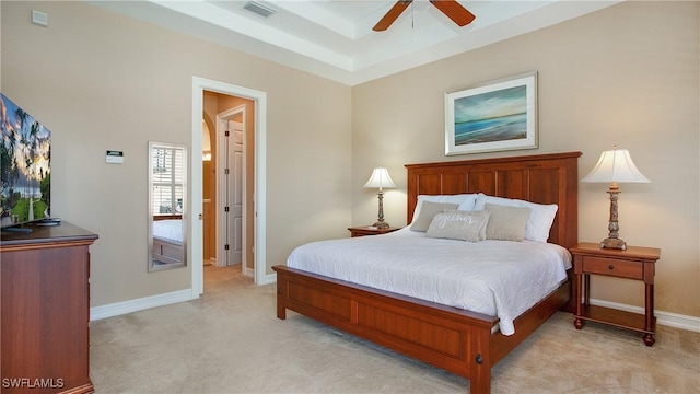 20029 Saraceno Dr, Estero, FL 33928 - bedroom featuring light colored carpet, ceiling fan, and a raised ceiling