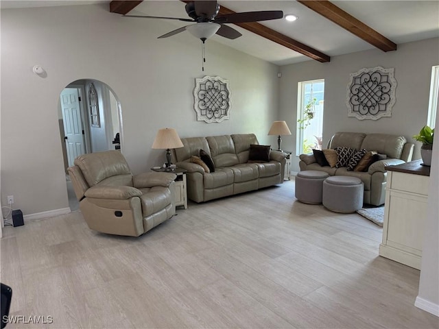 804 SW Santa Barbara Pl, Cape Coral, FL 33991 - living room with arched walkways, light wood-type flooring, and a ceiling fan