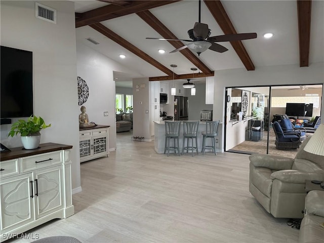 804 SW Santa Barbara Pl, Cape Coral, FL 33991 - living area featuring a ceiling fan, light wood-type flooring, and recessed lighting