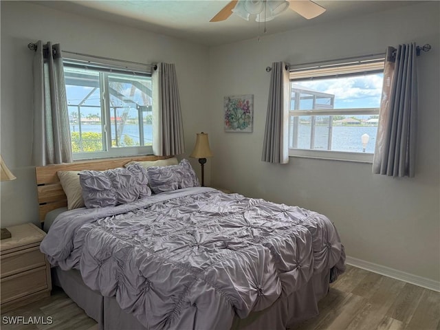 804 SW Santa Barbara Pl, Cape Coral, FL 33991 - bedroom with light wood-style flooring, multiple windows, and a ceiling fan