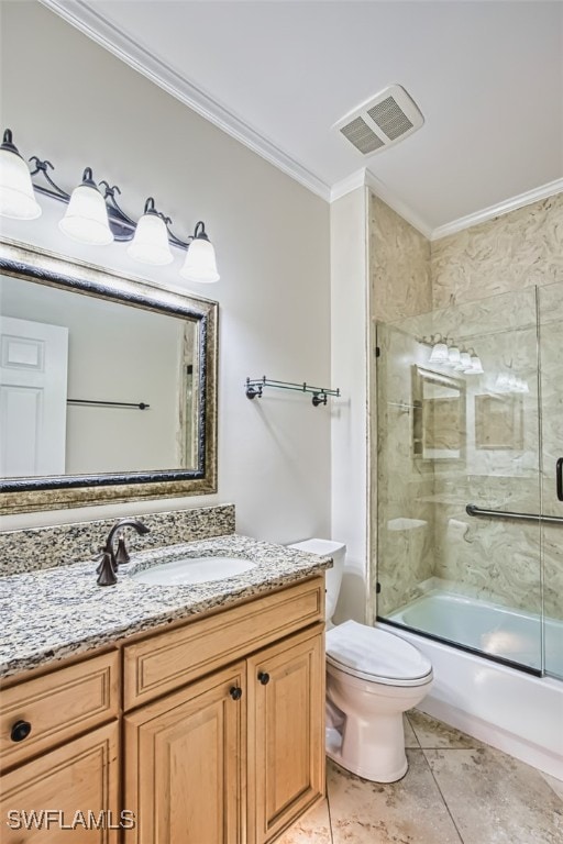 15050 Lakeside View Dr Unit 1003, Fort Myers, FL 33919 - full bathroom with ornamental molding, vanity, combined bath / shower with glass door, and tile patterned floors