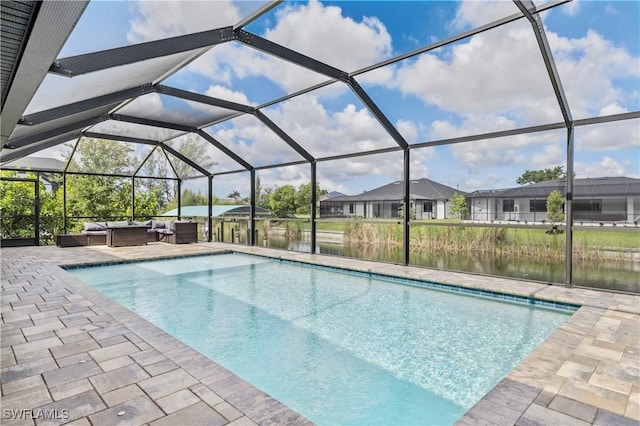 2502 SW 17th Ave, Cape Coral, FL 33914 - outdoor pool featuring an outdoor hangout area, a patio area, a water view, and a lanai