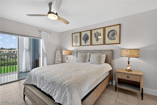 1666 Osprey Ave Unit 106, Naples, FL 34102 - bedroom featuring access to exterior, light tile patterned floors, and ceiling fan