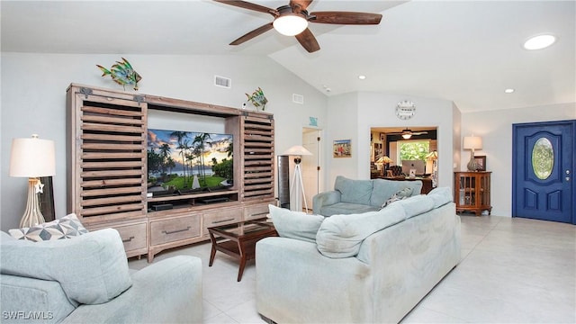 5961 Sea Grass Ln, Naples, FL 34116 - living area featuring ceiling fan, lofted ceiling, and recessed lighting