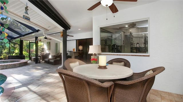 5961 Sea Grass Ln, Naples, FL 34116 - view of patio / terrace with ceiling fan, an in-ground hot tub, outdoor dining area, a lanai, and an outdoor pool