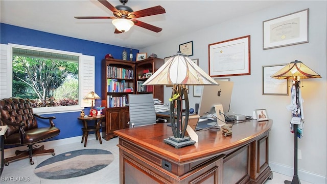 5961 Sea Grass Ln, Naples, FL 34116 - office area featuring a ceiling fan and baseboards