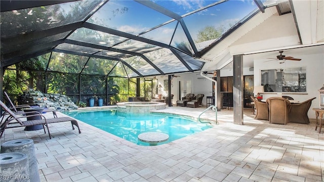 5961 Sea Grass Ln, Naples, FL 34116 - view of pool with a ceiling fan, a patio, a pool with connected hot tub, and outdoor dining space