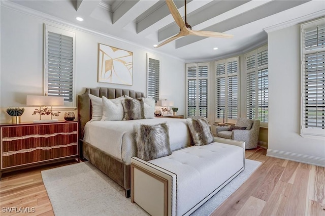 9691 Monteverdi Way, Fort Myers, FL 33912 - bedroom with ornamental molding, light wood-style floors, recessed lighting, and a ceiling fan
