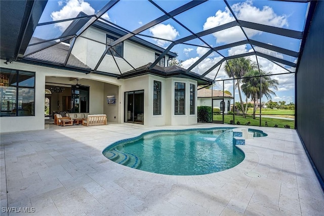 9691 Monteverdi Way, Fort Myers, FL 33912 - outdoor pool featuring an outdoor living space, a patio area, and ceiling fan