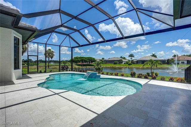 9691 Monteverdi Way, Fort Myers, FL 33912 - swimming pool with a patio, a water view, and glass enclosure