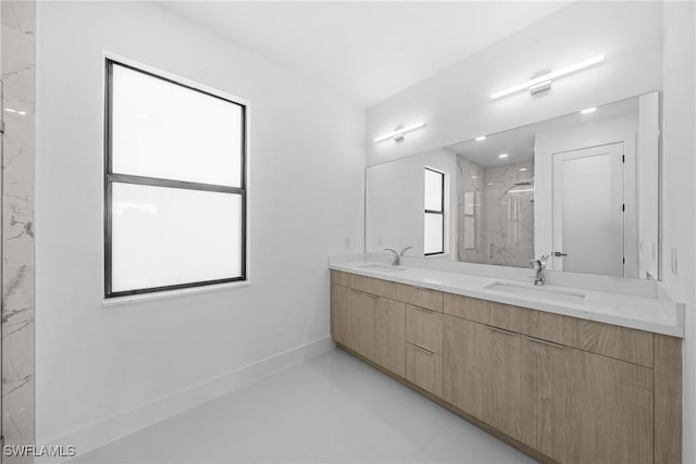 807 Hamilton Ave, Lehigh Acres, FL 33972 - bathroom with double vanity and a marble finish shower
