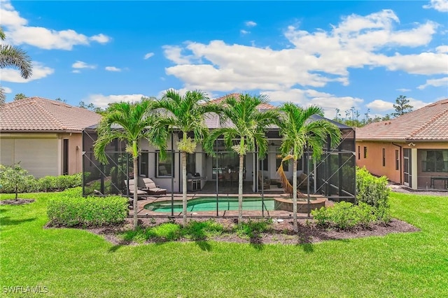 8331 Adelio Ln, Fort Myers, FL 33912 - view of grassy yard featuring an outdoor pool, a patio, and glass enclosure