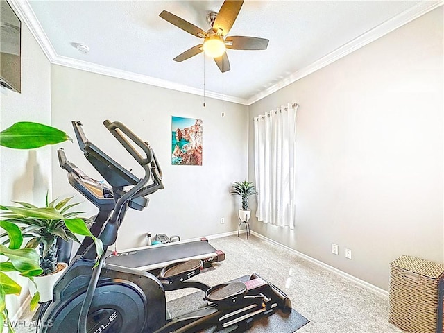 3032 Via Rialto St, Fort Myers, FL 33905 - workout room with a ceiling fan, carpet flooring, and ornamental molding