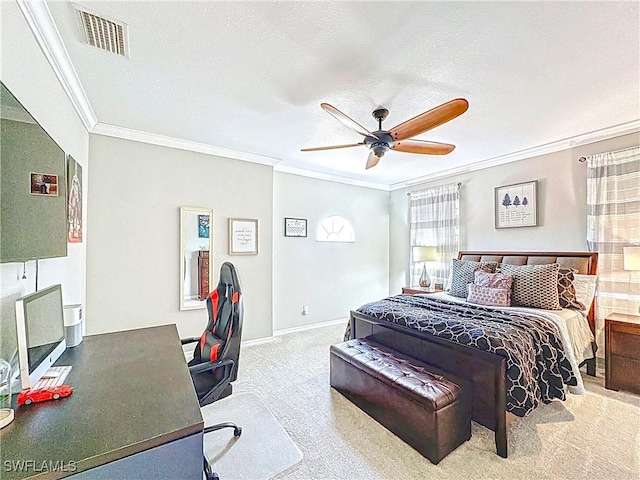 3032 Via Rialto St, Fort Myers, FL 33905 - bedroom with carpet flooring, multiple windows, ornamental molding, and a ceiling fan