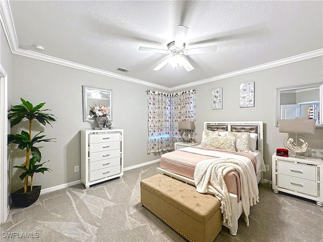 3032 Via Rialto St, Fort Myers, FL 33905 - bedroom featuring ornamental molding, carpet, ceiling fan, and a textured ceiling