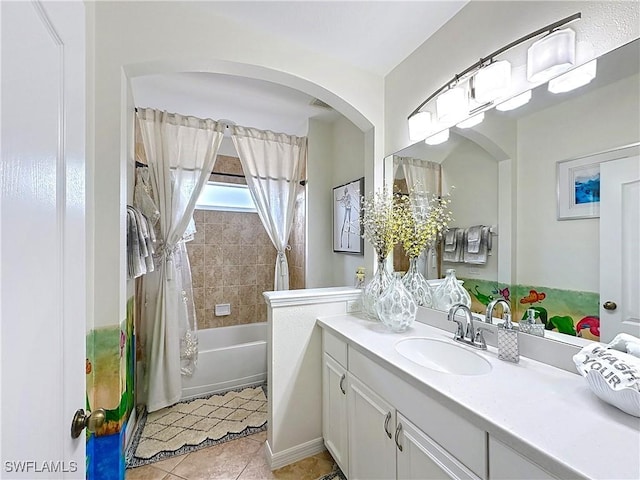 3032 Via Rialto St, Fort Myers, FL 33905 - full bath with vanity, shower / tub combo with curtain, and tile patterned flooring