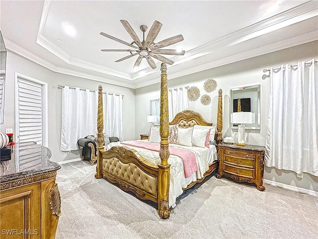 3032 Via Rialto St, Fort Myers, FL 33905 - carpeted bedroom with a tray ceiling, crown molding, and ceiling fan