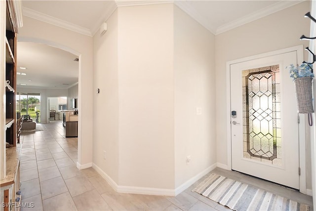 2042 Tamarron Ln, Naples, FL 34120 - foyer with arched walkways, crown molding, and light tile patterned floors
