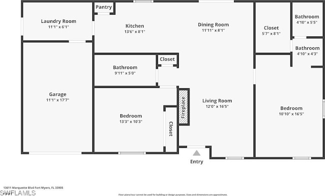 13611 Marquette Blvd, Fort Myers, FL 33905 - view of property floor plan