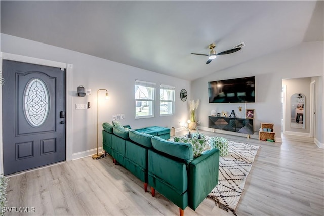 917 SW 23rd St, Cape Coral, FL 33991 - living room with a ceiling fan, wood finished floors, and lofted ceiling