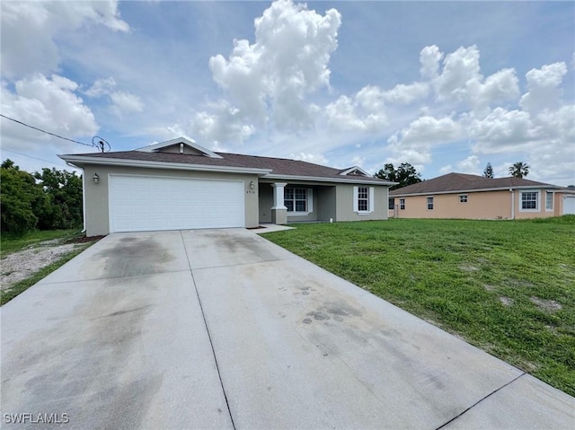 4916 7th St W, Lehigh Acres, FL 33971 - single story home featuring concrete driveway, an attached garage, stucco siding, and a front lawn