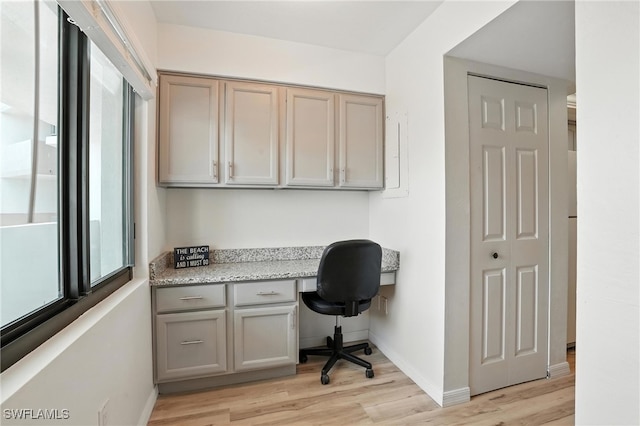 4265 Bay Beach Ln Unit 226, Fort Myers Beach, FL 33931 - home office featuring built in desk and light wood-type flooring
