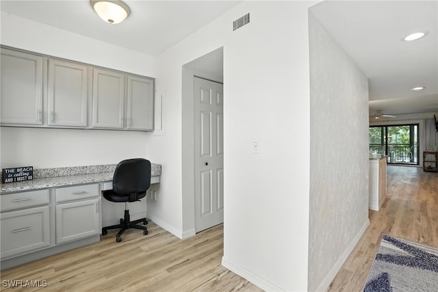 4265 Bay Beach Ln Unit 226, Fort Myers Beach, FL 33931 - home office with built in study area, light wood-type flooring, recessed lighting, and ceiling fan