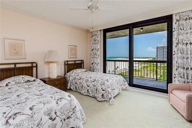 174 S Collier Blvd Unit 904, Marco Island, FL 34145 - bedroom with carpet flooring, access to outside, ornamental molding, and a ceiling fan