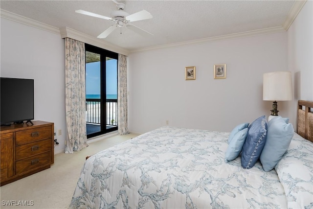 174 S Collier Blvd Unit 904, Marco Island, FL 34145 - carpeted bedroom with access to exterior, ornamental molding, and a ceiling fan