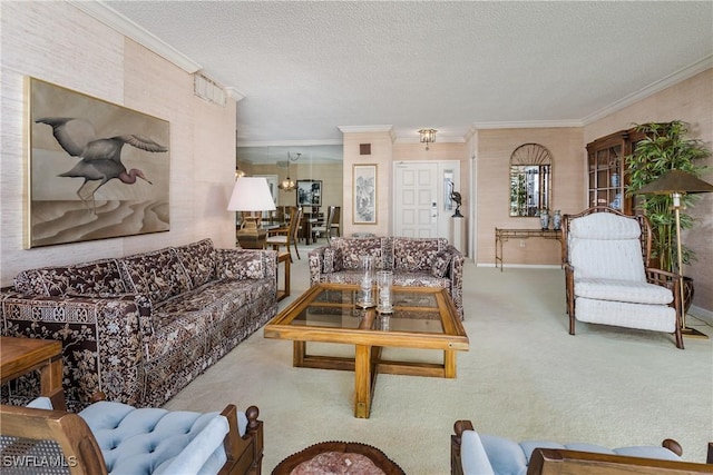 174 S Collier Blvd Unit 904, Marco Island, FL 34145 - carpeted living room with crown molding and a textured ceiling