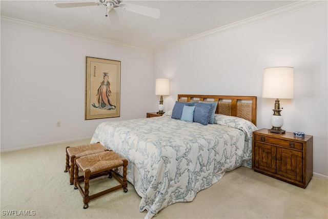 174 S Collier Blvd Unit 904, Marco Island, FL 34145 - carpeted bedroom with ornamental molding, a textured ceiling, and ceiling fan