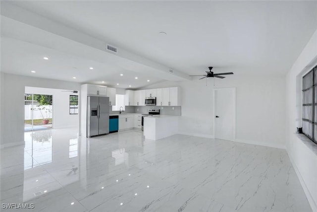 2118 Aldridge Ave, Fort Myers, FL 33907 - unfurnished living room featuring recessed lighting, a ceiling fan, and light marble finish floors