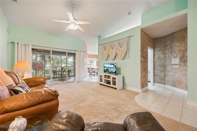 15041 Lakeside View Dr Unit 2104, Fort Myers, FL 33919 - carpeted living room with a ceiling fan and tile patterned floors