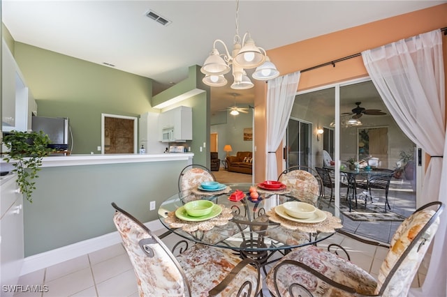 15041 Lakeside View Dr Unit 2104, Fort Myers, FL 33919 - dining space with ceiling fan, tile patterned floors, and a chandelier