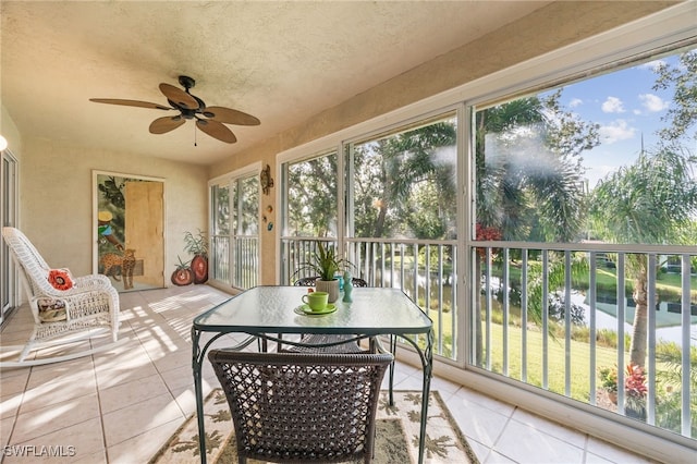 15041 Lakeside View Dr Unit 2104, Fort Myers, FL 33919 - sunroom with ceiling fan, tile patterned floors, and a water view
