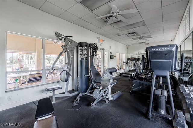 15041 Lakeside View Dr Unit 2104, Fort Myers, FL 33919 - exercise room with a ceiling fan and a drop ceiling