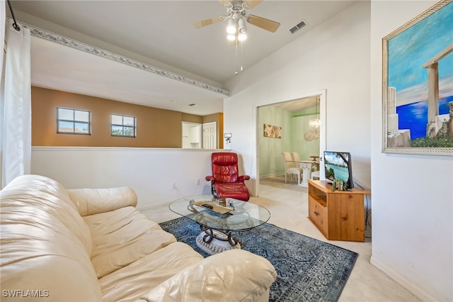 15041 Lakeside View Dr Unit 2104, Fort Myers, FL 33919 - carpeted living area with ceiling fan and lofted ceiling