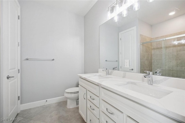 17215 Hadlow Pl, Fort Myers, FL 33967 - bathroom featuring double vanity, a tile shower, and tile patterned flooring
