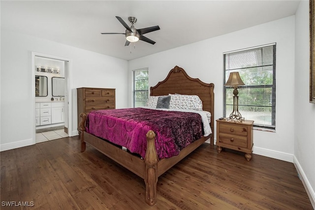 4108 SW 6th Ave, Cape Coral, FL 33914 - bedroom with wood finished floors, connected bathroom, and ceiling fan