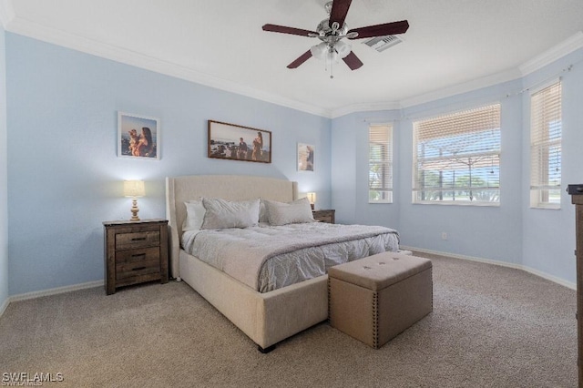 12455 Muddy Creek Ln, Fort Myers, FL 33913 - bedroom with light colored carpet, multiple windows, crown molding, and ceiling fan