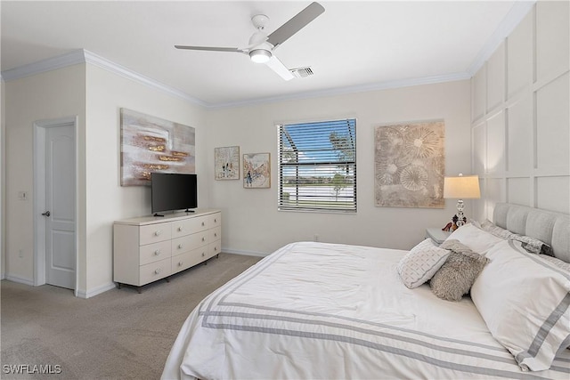 19368 Elston Way, Estero, FL 33928 - bedroom featuring crown molding, light colored carpet, and a ceiling fan