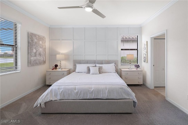 19368 Elston Way, Estero, FL 33928 - carpeted bedroom featuring ornamental molding, multiple windows, and a ceiling fan