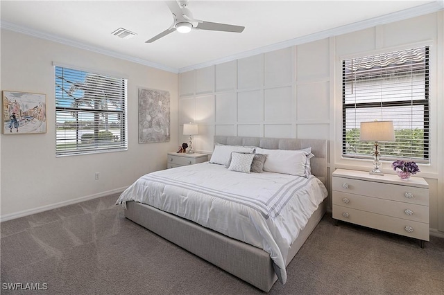 19368 Elston Way, Estero, FL 33928 - carpeted bedroom with crown molding and a ceiling fan