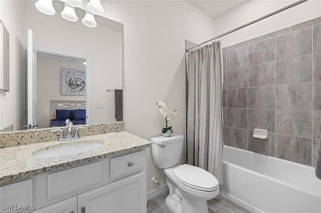 19368 Elston Way, Estero, FL 33928 - bathroom featuring vanity, shower / tub combo with curtain, and tile patterned floors