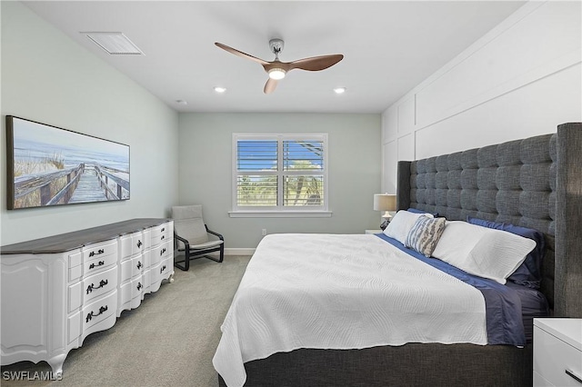 19387 Elston Way, Estero, FL 33928 - bedroom with light carpet, ceiling fan, and recessed lighting