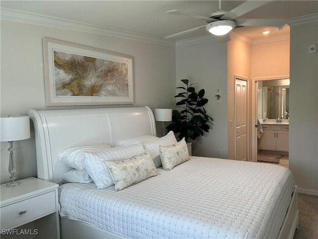 6023 Ellerston Way Unit 1825, Ave Maria, FL 34142 - bedroom with ornamental molding, carpet, and ensuite bath