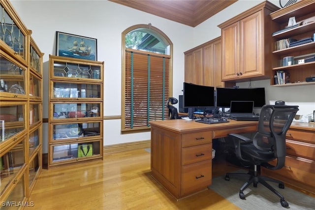 4323 Silver Fox Dr, Naples, FL 34119 - home office with light wood-style flooring and ornamental molding